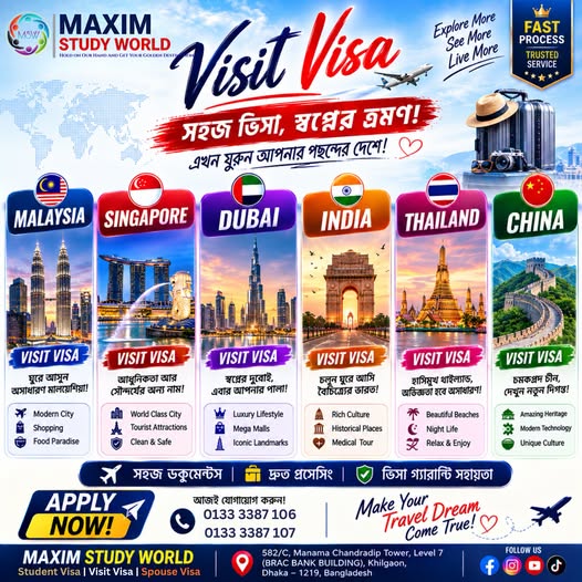 Visit visa — Malaysia, Singapore, Dubai, India, Thailand, China